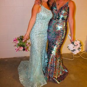 Sherri Hill Aqua Formal Dress. One shoulder - Size 8!